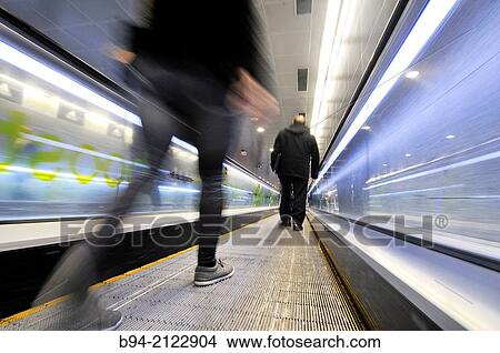Conveyor belt. Diagonal subway station. Barcelona. Catalonia. Spain. View Large Photo Image Picture - Conveyor belt. Diagonal subway station. Barcelona. Catalonia. Spain.. Fotosearch