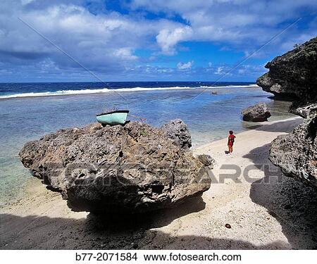 Cook Islands, Mangaia Island, view of the lagoon with fringing reef and makatea rock. View Large Photo Image Picture - Cook Islands, Mangaia Island, view of the lagoon with fringing reef and makatea rock.. Fotosearch