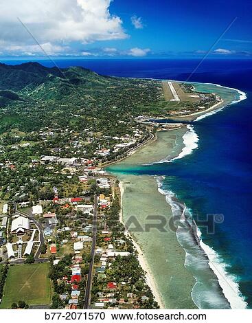 Stock Image - Cook Islands, Rarotonga, aerial view of Avarua.. Fotosearch