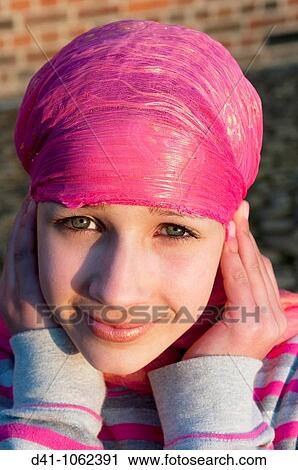 cool girl portrait teenager headscarf pink View Large Photo Image Stock Image - cool girl portrait teenager headscarf pink. Fotosearch