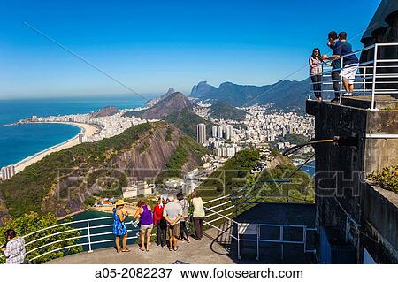 Copacabana Plage Depuis Montagne Pain Sucre P O De A Car Rio Janeiro Brésil Banque De Photo