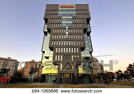 Copisa Tower (2007) by architect Oscar Tusquets, Pla? a d? Europa square, L? Hospitalet de Llobregat, Barcelona province, Catalonia, Spain View Large Photo Image Stock Photograph - Copisa Tower (2007) by architect Oscar Tusquets, Pla? a d? Europa square, L? Hospitalet de Llobregat, Barcelona province, Catalonia, Spain. Fotosearch