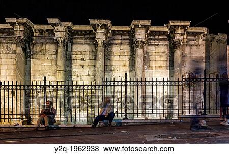 Corinthian columns of the west wall ruins of the Hadrian's Library in the Roman Agora in Athens, Greece. View Large Photo Image Stock Photo - Corinthian columns of the west wall ruins of the Hadrian's Library in the Roman Agora in Athens, Greece.. Fotosearch