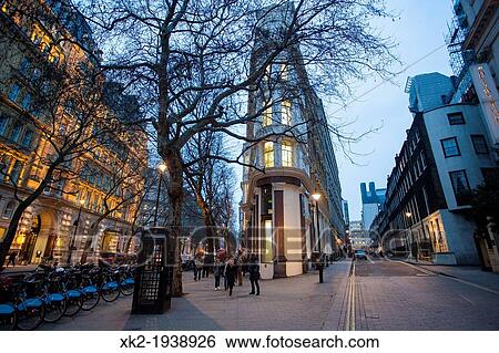Stock Photograph - Corner near trafalgar square at dusk, Central London, UK. Fotosearch