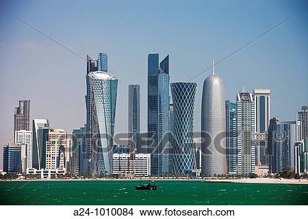 Corniche skyline, Doha, Qatar View Large Photo Image Picture - Corniche skyline, Doha, Qatar. Fotosearch