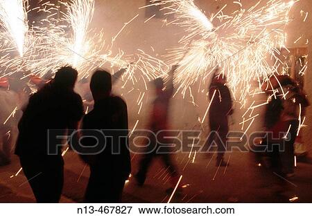 Correfoc. Catalan festival. Identi? Cat. Ba?. Pyren? es Orientales. France. View Large Photo Image Stock Photo - Correfoc. Catalan festival. Identi? Cat. Ba?. Pyren? es Orientales. France.. Fotosearch