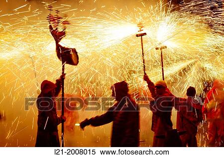 Correfoc, diables. Fire and sparks of demons. Catalan folklore. Vilanova i la Geltr, Catalonia, Spain. View Large Photo Image Stock Photography - Correfoc, diables. Fire and sparks of demons. Catalan folklore. Vilanova i la Geltr, Catalonia, Spain.. Fotosearch