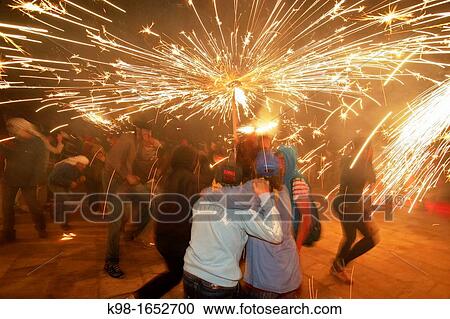 Stock Image - ? Correfoc?, Feast of Feasts fire demons and Sant Joan Palma Mallorca Balearic Islands Spain. Fotosearch