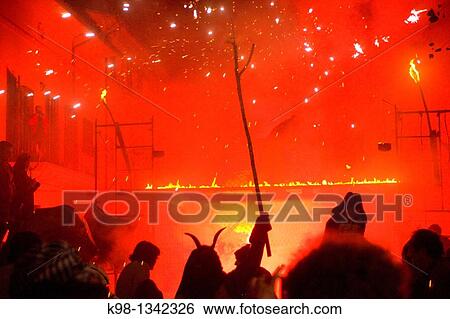 Stock Photograph - ? Correfoc? of Sant Antoni Migjorn Llucmajor Mallorca Islas Baleares Spain.. Fotosearch