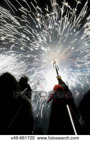 Correfoc, parade including fire works, Catalan traditional festival. View Large Photo Image Stock Image - Correfoc, parade including fire works, Catalan traditional festival.. Fotosearch