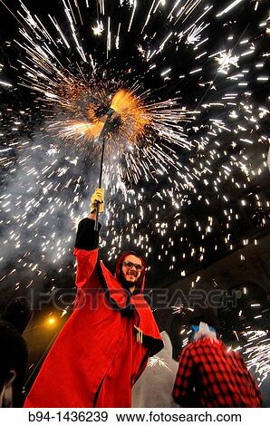 Stock Photo - ? Correfocs?, La Merce festival, Barcelona, Catalonia, Spain. Fotosearch