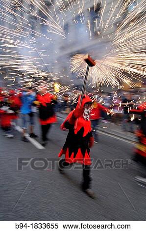 ? Correfocs?, La Merce festival, Barcelona, Catalonia, Spain. View Large Photo Image Stock Photography - ? Correfocs?, La Merce festival, Barcelona, Catalonia, Spain.. Fotosearch