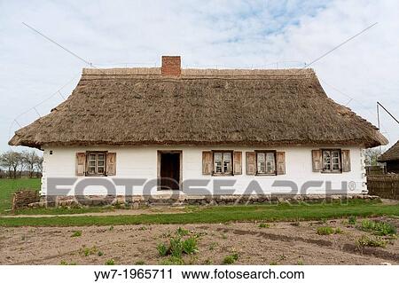 Stock Image - Cottage from Reb? w in Museum of the Mazovian Countryside in Sierpc, Poland.. Fotosearch