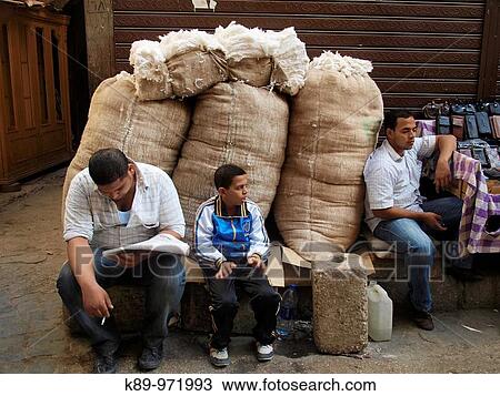Stock Image - Cotton market in Islamic Quarter, Cairo, Egipt. Fotosearch