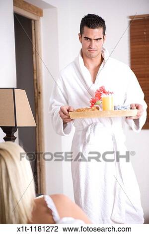 Couple breakfast in bed View Large Photo Image Stock Image - Couple breakfast in bed. Fotosearch