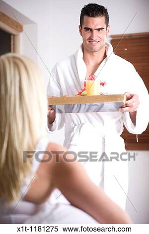 Couple breakfast in bed. View Large Photo Image Stock Photography - Couple breakfast in bed.. Fotosearch