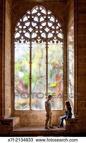 Couple, La Lonja, Silk Exchange, Valencia, Spain. View Large Photo Image Stock Image - Couple, La Lonja, Silk Exchange, Valencia, Spain.. Fotosearch