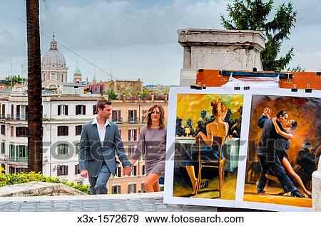 Couple walking up the Spanish Steps in Rome Italy View Large Photo Image Stock Photo - Couple walking up the Spanish Steps in Rome Italy. Fotosearch