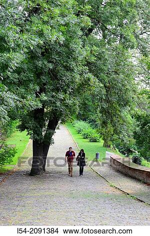 Couple walks in Prague Czech Republic Europe CZ. View Large Photo Image Picture - Couple walks in Prague Czech Republic Europe CZ.. Fotosearch