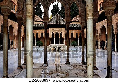 Court of the Lions, Alhambra, Granada, Spain View Large Photo Image Stock Photo - Court of the Lions, Alhambra, Granada, Spain. Fotosearch