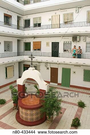 Courtyard in a house in Triana neighbourhood. Sevilla. Spain. View Large Photo Image Picture - Courtyard in a house in Triana neighbourhood. Sevilla. Spain.. Fotosearch