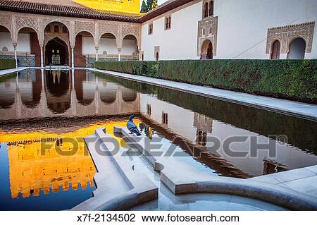 Courtyard of Arrayanes(Court of the Myrtles). Comares Palace. Nazaries palaces. Alhambra, Granada. Andalusia, Spain. View Large Photo Image Stock Image - Courtyard of Arrayanes(Court of the Myrtles). Comares Palace. Nazaries palaces. Alhambra, Granada. Andalusia, Spain.. Fotosearch