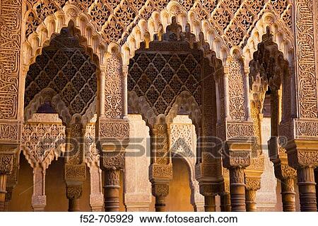 Stock Photo - Courtyard of the Lions, Alhambra. Granada, Andalusia, Spain. Fotosearch