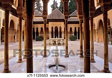 Courtyard of the lions Palace of the Lions Nazaries palaces Alhambra, Granada Andalusia, Spain View Large Photo Image Stock Image - Courtyard of the lions Palace of the Lions Nazaries palaces Alhambra, Granada Andalusia, Spain. Fotosearch