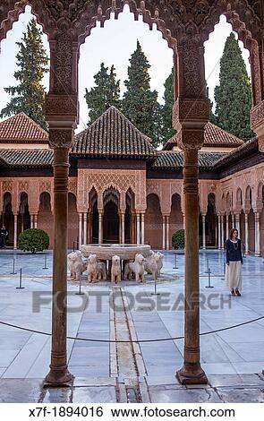 Courtyard of the lions Palace of the Lions Nazaries palaces Alhambra, Granada Andalusia, Spain View Large Photo Image Stock Photograph - Courtyard of the lions Palace of the Lions Nazaries palaces Alhambra, Granada Andalusia, Spain. Fotosearch