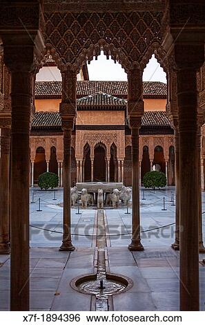 Courtyard of the lions Palace of the Lions Nazaries palaces Alhambra, Granada Andalusia, Spain View Large Photo Image Stock Photograph - Courtyard of the lions Palace of the Lions Nazaries palaces Alhambra, Granada Andalusia, Spain. Fotosearch