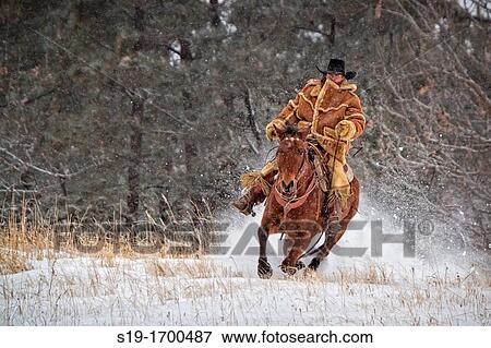 Cowboy galloping horse in the snow View Large Photo Image Stock Photo - Cowboy galloping horse in the snow. Fotosearch