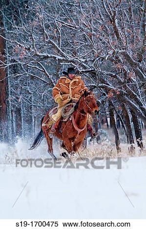 Cowboy galloping horse in the snow View Large Photo Image Stock Photography - Cowboy galloping horse in the snow. Fotosearch