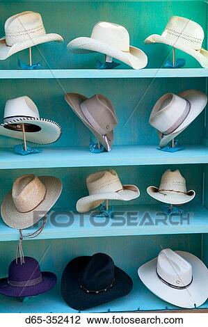 Stock Image - Cowboy hats for sale. Santa Fe. New Mexico, USA. Fotosearch