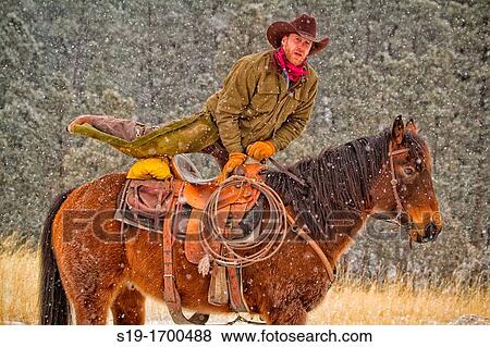 Cowboy mounting up on horse View Large Photo Image Stock Photo - Cowboy mounting up on horse. Fotosearch