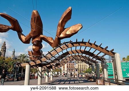 Crab sculpture at Moll de la Fusta - Wood Dock which runs along Passeig de Colom, Barcelona, Catalonia. View Large Photo Image Stock Photo - Crab sculpture at Moll de la Fusta - Wood Dock which runs along Passeig de Colom, Barcelona, Catalonia.. Fotosearch