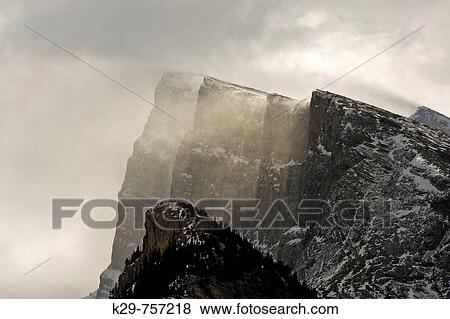 Crags of Mt Rundle with windblown snow. Banff, Alberta View Large Photo Image Stock Photo - Crags of Mt Rundle with windblown snow. Banff, Alberta. Fotosearch