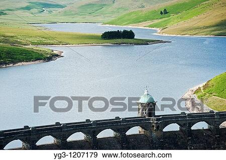 Stock Photo - Craig Goch dam and reservoir, Eland Valley, Powys, Wales. Fotosearch