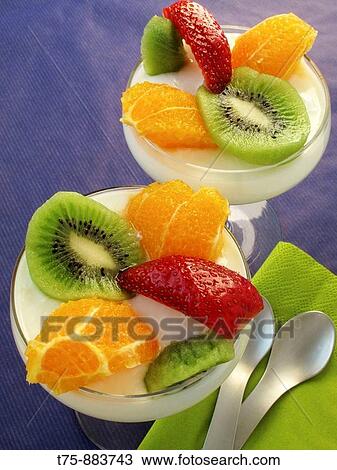 Cream yogurt with fresh fruit View Large Photo Image Stock Image - Cream yogurt with fresh fruit. Fotosearch