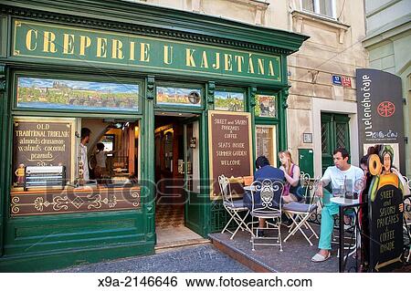 Creperie Kajetana Shop Front; Nerudova Street; Mala Strana Neighborhood; Prague, Czech Republic. View Large Photo Image Stock Photograph - Creperie Kajetana Shop Front; Nerudova Street; Mala Strana Neighborhood; Prague, Czech Republic.. Fotosearch