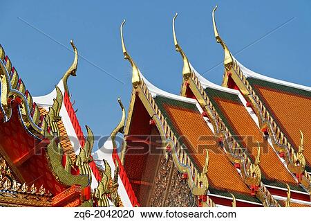 Crested Roofs in the Temple Wat Pho in Bangkok, Thailand View Large Photo Image Stock Image - Crested Roofs in the Temple Wat Pho in Bangkok, Thailand. Fotosearch