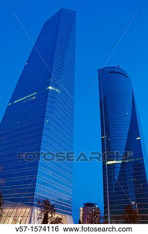 Cristal and Espacio Towers, night view. Madrid, Spain. View Large Photo Image Stock Photograph - Cristal and Espacio Towers, night view. Madrid, Spain.. Fotosearch