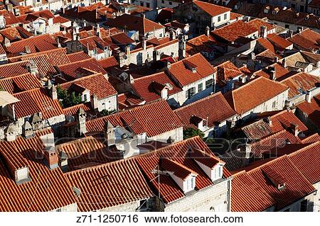 Stock Photograph - Croatia, Dubrovnik, general aerial view, rooftops,. Fotosearch