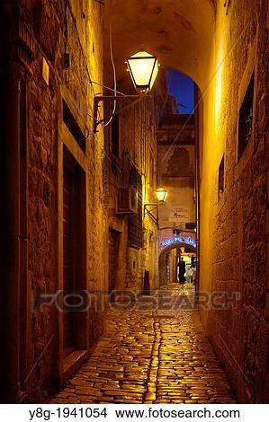 Croatia - Old Town in Trogir, street by night, Dalmatia, Croatia, UNESCO. View Large Photo Image Picture - Croatia - Old Town in Trogir, street by night, Dalmatia, Croatia, UNESCO.. Fotosearch