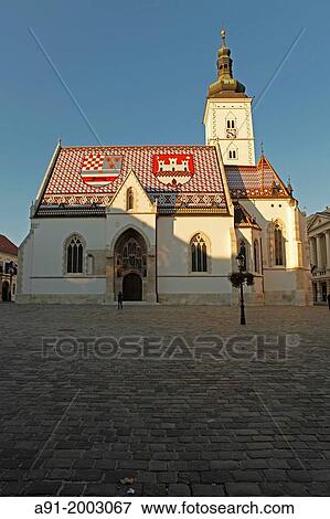 Croatia, Zagorje province, Zagreb, Saint Mark church View Large Photo Image Stock Photo - Croatia, Zagorje province, Zagreb, Saint Mark church. Fotosearch