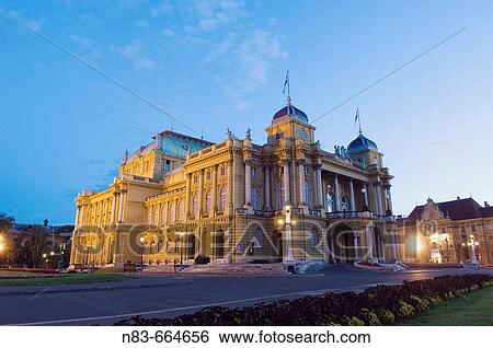 Croatian National Theatre in Marshall Tito Square. Zagreb, Croatia View Large Photo Image Stock Photograph - Croatian National Theatre in Marshall Tito Square. Zagreb, Croatia. Fotosearch