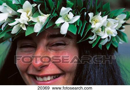 Crowned young local woman laughing, Tahiti, Polynesia View Large Photo Image Stock Photo - Crowned young local woman laughing, Tahiti, Polynesia. Fotosearch