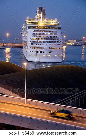 Cruise arrived at the port, Barcelona Catalonia, Spain View Large Photo Image Stock Photo - Cruise arrived at the port, Barcelona Catalonia, Spain. Fotosearch