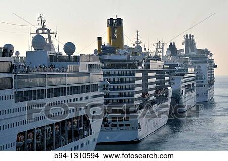 Cruise ships in harbour, Civitavecchia, Lazio, Italy View Large Photo Image Picture - Cruise ships in harbour, Civitavecchia, Lazio, Italy. Fotosearch