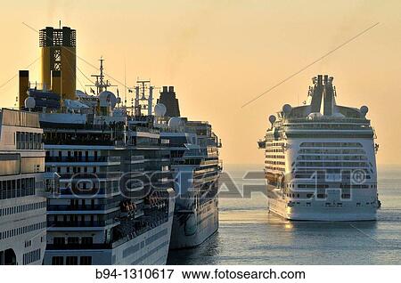 Cruise ships in harbour, Civitavecchia, Lazio, Italy View Large Photo Image Stock Photo - Cruise ships in harbour, Civitavecchia, Lazio, Italy. Fotosearch