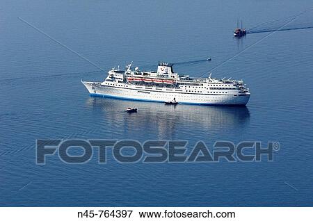 Cruiser in the fluted. Crater of Santorini (Caldera) View Large Photo Image Stock Photo - Cruiser in the fluted. Crater of Santorini (Caldera). Fotosearch